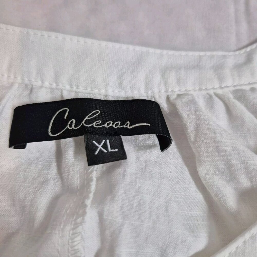 Calessa Women's Top Size XL White Blue Embroidered Crew Neck 3/4 Sleeve Tunic 27 - Picture 12 of 13